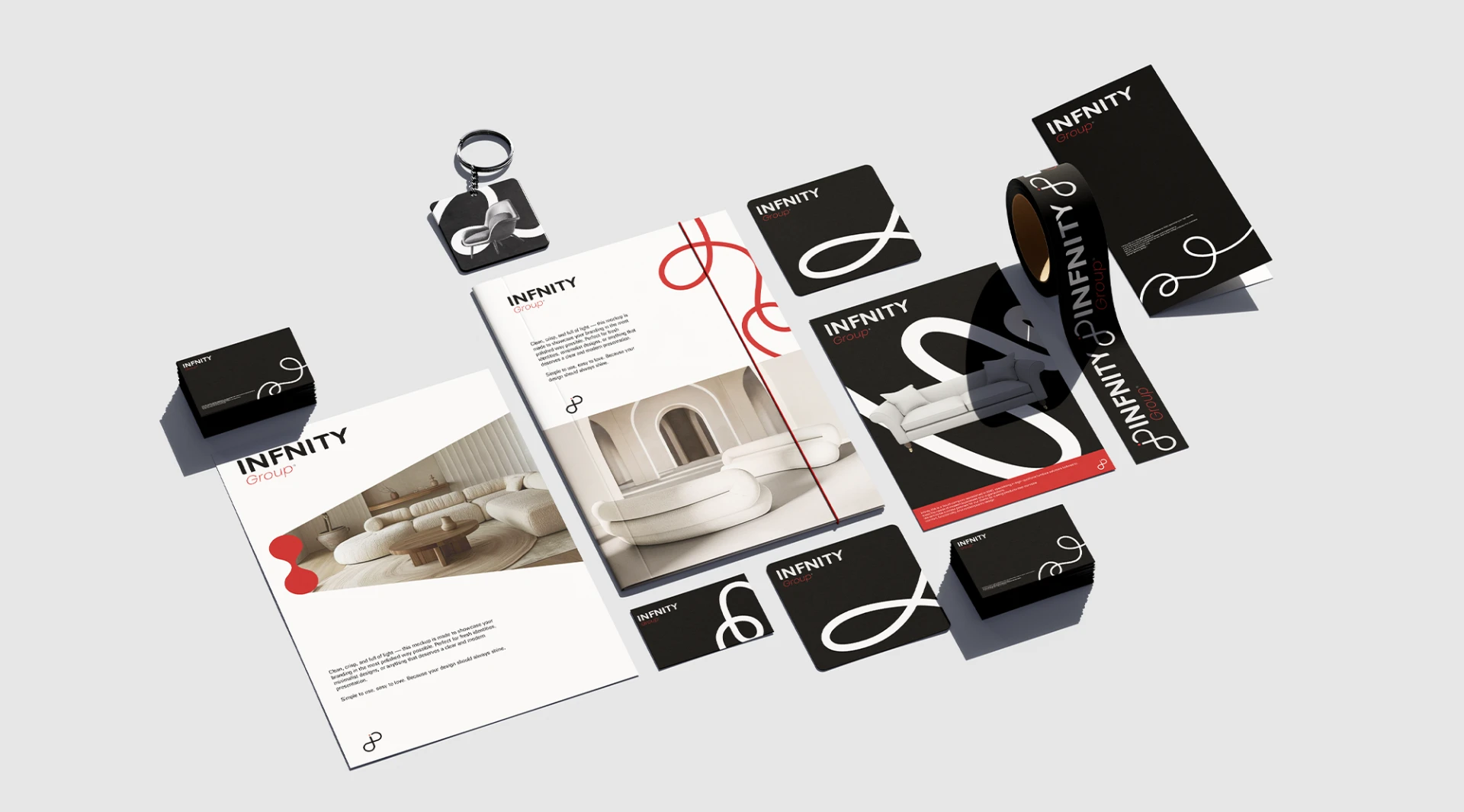 أدوات مؤسسية مطبوعة بهوية Infinity Group